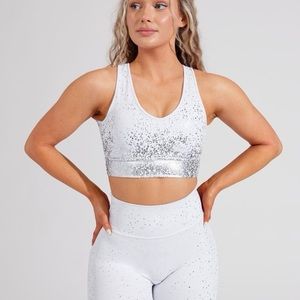 Small Buffbunny Collection Maraschino Sports Bra - White and Silver